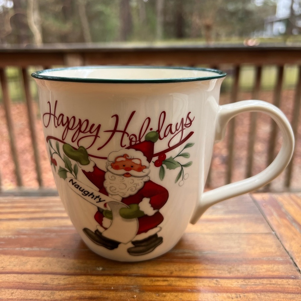 PLATZGRAFF Winterberry Happy Holidays Santa Naughty 20oz Coffee Tea Mug